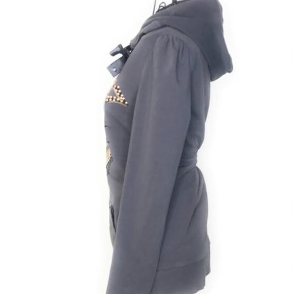 SEVEN7 Women's Size Small Gray Embellished Gold Crown Zipped Hoodie Jack… - Picture 4 of 6